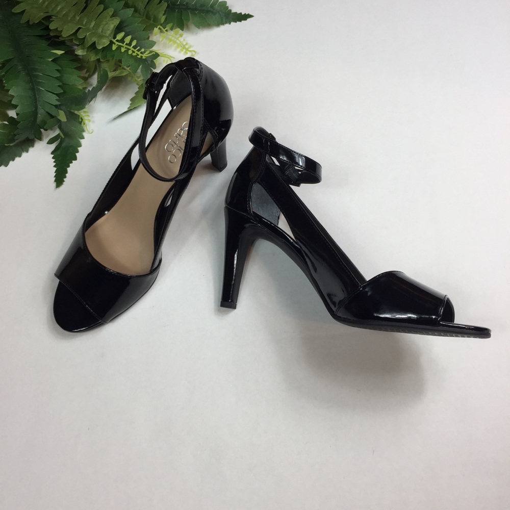 Franco Sarto Black Strap Peep Hole Heels